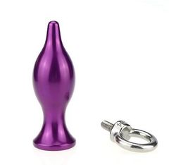 Фиолетовая металлическая анальная пробка с кольцом - 7 см. - 