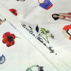 Ткань хлопок  сатин с эластаном с Пинап белый фон 2003