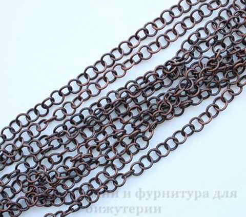 Винтажная цепь текстурная с круглым звеном 10 мм (оксид меди), 10 cм ()