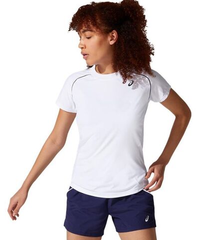 Теннисная футболка женская Asics Court W Piping Short Sleeve - brilliant white