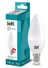 Лампа светодиодная ECO C35 свеча 7Вт 230В 4000К Е14 IEK  LLE-C35-7-230-40-E14