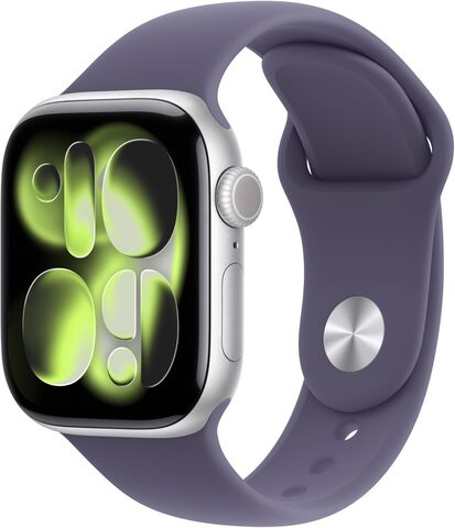 Умные часы Apple Watch Series 11 42 мм из алюминия серебристого цвета, спортивный ремешок цвета «фиолетовый туман» (S/M)