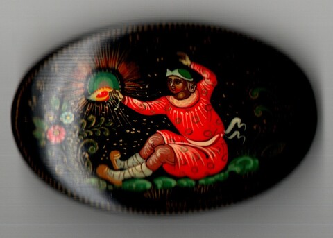 Винтажная брошь авторская Мстёра - Папье-маше - Ручная роспись - Лучистая - худ. Усов