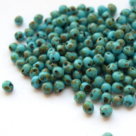 DP-4514 Бисер Миюки дропс не прозрачный пикассо зеленый /Miyuki drops Opaque picasso turquoise blue