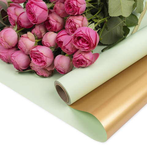Упаковочная пленка/для цветов, Двухсторонняя матовая, Светло-зеленый/Золото, 65 мкм, 0,57*10 м