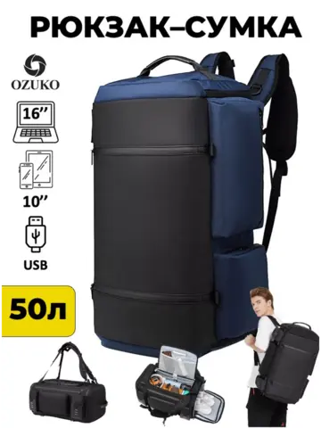Картинка рюкзак для путешествий Ozuko 9326 Blue - 1