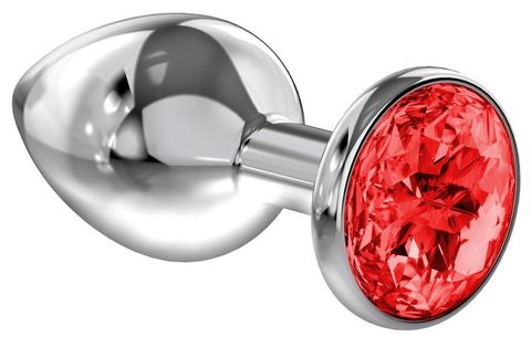 Большая серебристая анальная пробка Diamond Red Sparkle Large с красным кристаллом - 8 см. - Lola Games Diamond 4010-06Lola