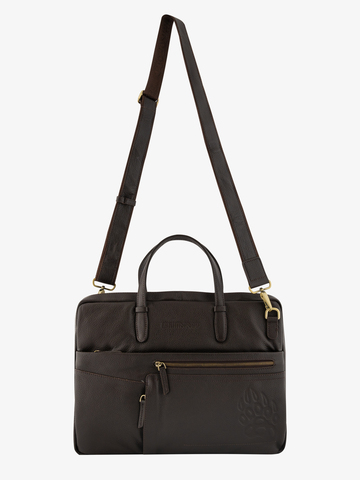 Кожаный портфель универсальный, компактный коричневого цвета