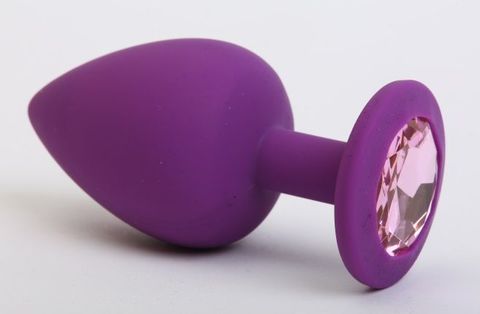 Фиолетовая силиконовая пробка с розовым стразом - 7,1 см. - 4sexdreaM 47407