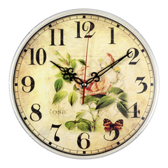 Часы настенные РУБИН  2524-121 круг d=25см, основание слоновая кость "Роза и бабочки"