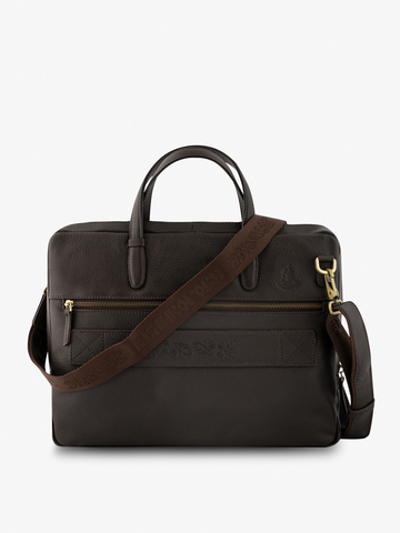 Кожаный портфель универсальный, компактный коричневого цвета