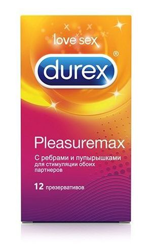 Рельефные презервативы с точками и рёбрами Durex Pleasuremax - 12 шт. - Durex Durex Pleasuremax №12