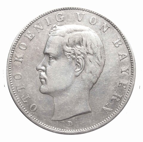 3 марки. Король Отто. (D) Германия-Бавария. 1908 год. Серебро. VF-XF