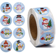 Набор из 3 рулонов по 500 наклеек-стикеров 25 мм Снеговики (тип1)