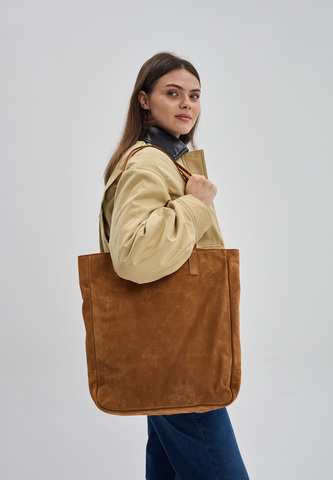 сумка шоппер коричневый на молнии замша