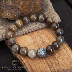 Браслет "Колесо Судьбы". Табачный нефрит. 12мм