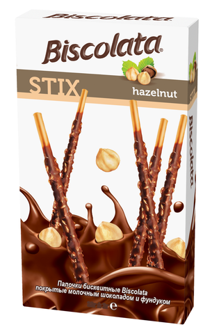 Палочки бисквитные Biscolata в молочном шоколаде с фундуком , 32 г