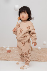 брюки  для девочки  КР 400599/нежный бежевый,милые мишки к413