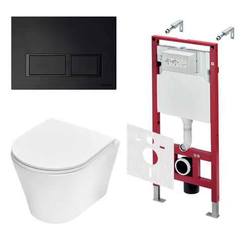 TECE K401204WCK TECEspring Base Комплект 4 в 1 инсталяция, панель смыва с прямоугольными кнопками, черн. мат., унитаз модель K