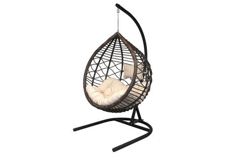 Кресло подвесное Garden Story Вирджиния (стойка+основание.черн.,корзн.корич.,подуш.песочн. 3уп. (В))