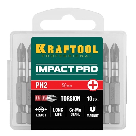 KRAFTOOL Impact Pro PH 2, 50 мм, 10 шт, Ударные биты (26191-2-50-S10)