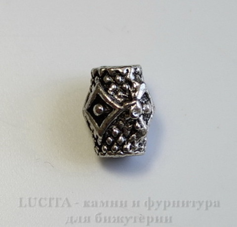 Бусина металлическая "Ромбики" 9х7 мм (цвет - античное серебро)