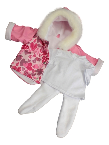 Комплект: Утепленное пальто, футболка, ползунки. - Розовый. Одежда для кукол, пупсов и мягких игрушек.