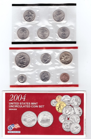 Годовой набор США в родной запайке 2004 год двор D + 5 монет Штаты