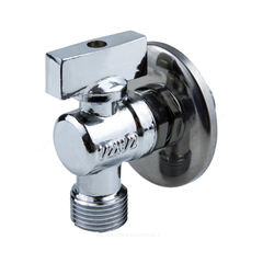 Кран шаровой латунный бытовой хром угловой 1042 G1/2"х3/4" Ру10 НР бабочка с отражателем Aquasfera 1042-02