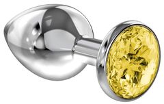 Малая серебристая анальная пробка Diamond Yellow Sparkle Small с жёлтым кристаллом - 7 см. - 