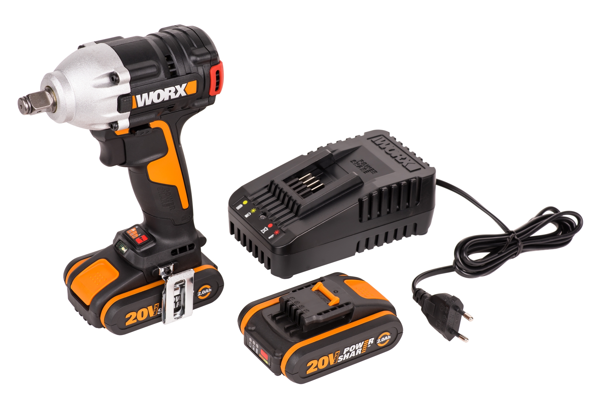 Гайковерт аккумуляторный WORX WX272, 20В, бесщеточный, 2Ач x2, кейс