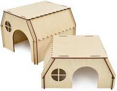 ЗооЭкспресс домик для грызунов Плоская резная крыша, окошко, фанера 20*15*10 см