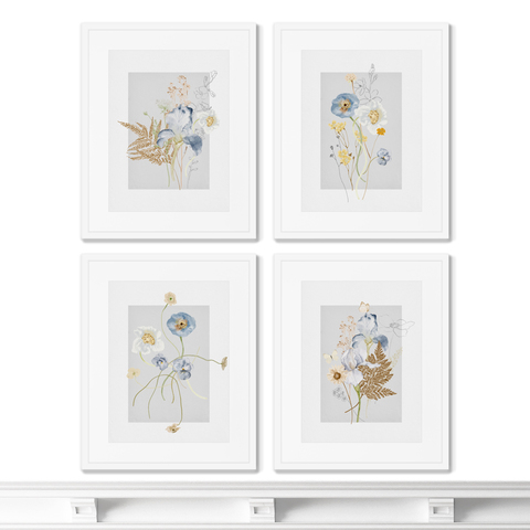 Opia Designs - Набор из 4-х репродукций картин в раме Floral set in pale shades, No6, 2021г.