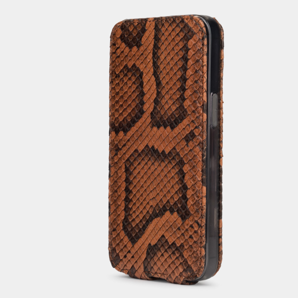 Чехол для iPhone 13 Mini из натуральной кожи питона, цвета Коньяк