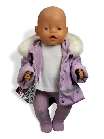 Комплект: Утепленное пальто, футболка, ползунки. - На кукле. Одежда для кукол, пупсов и мягких игрушек.