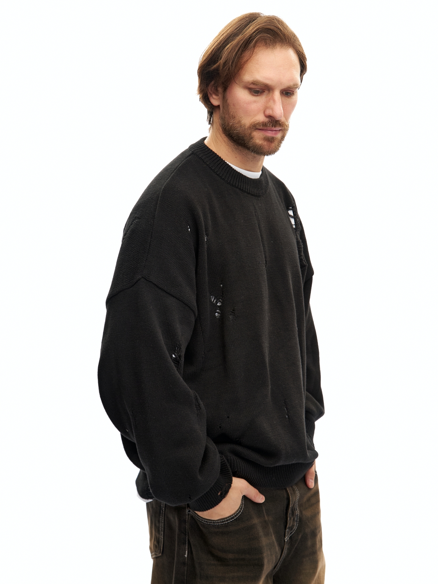 Черный хлопковый джемпер с перфорацией Votus