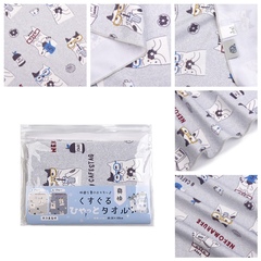 Легкий летний шарф-полотенце, повязка с милым котом "NEKOMARUKE", серый шелк, 24-8001-1, KUSUGURU