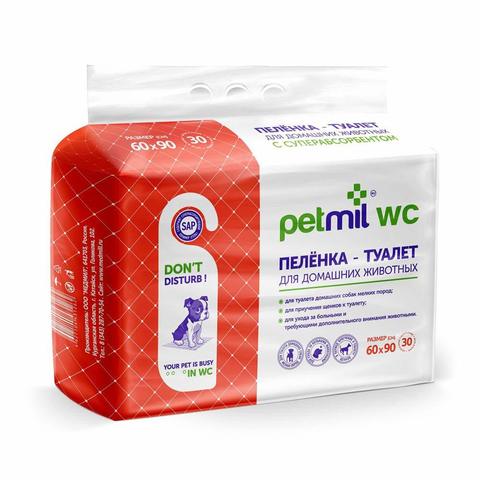 Petmil WC пеленка-туалет 30 шт подстилка впитывающая 60х90 см