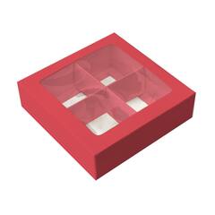 Коробка для 4 конфет красная 12.6х12.6х3.5см