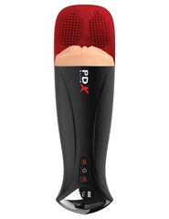 Телесный мастурбатор-вагина в черной колбе с вибрацией Fuck-O-Matic Pro XL - 