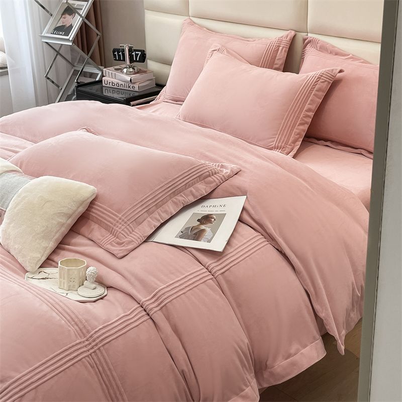 Постельное белье ЕВРО (двуспалка) Велюр Розовый