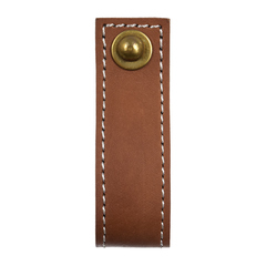 Ручка кожаная для мебели, цвет светло-коричневый, шов белый.