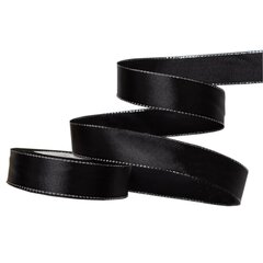 
          Декоративная лента атласная для декора и флористики, 2,5 см, намотка 20 ярдов, черная, с люриксом