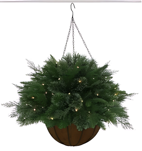 Кашпо хвойное с подсветкой, 50 LEDламп, 200 веток, (3хАА н/п), L52 W52 H76 см