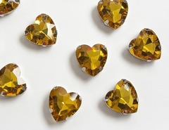 Стразы пришивные стекло в оправе "Сердечко", р. 12 мм, золото