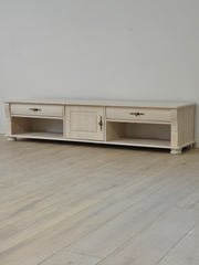 Тумба под телевизор 180х47х40, Susanna, с ящиками и полками, под тв, массив сосны, белый, Dipriz