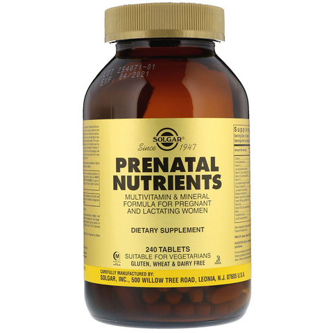 Solgar, Prenatal Nutrients, мультивитамины и мультиминералы, 240 таблеток