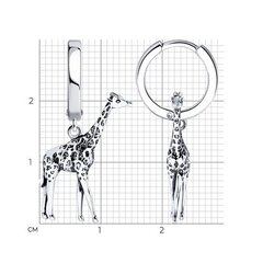 95020121 - Серьги конго с подвесками ЖИРАФЫ из серебра с чернением