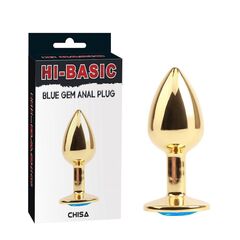 Золотистая анальная пробка со стразом Blue Gem Anal Plug - 7,1 см. - 