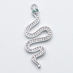 Подвеска Змея, цвет серебро (родий), фианиты, размер 34*14 мм, цена за 1 шт